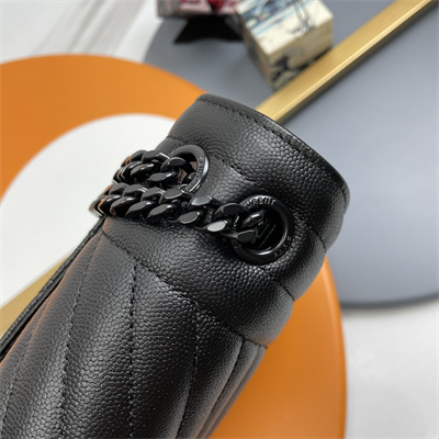 Y.S.L ENVELOPE LARGE IN QUILTED GRAIN DE POUDRE EMBOSSED LEATHER Black Tone Metal Black Color