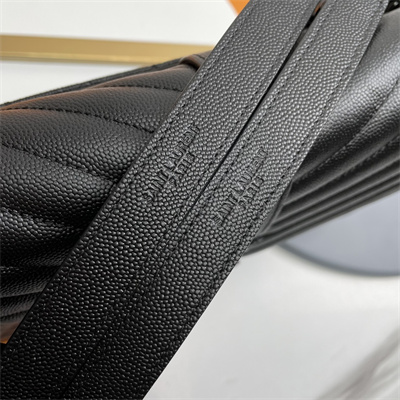 Y.S.L ENVELOPE LARGE IN QUILTED GRAIN DE POUDRE EMBOSSED LEATHER Black Tone Metal Black Color