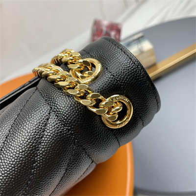 Y.S.L ENVELOPE LARGE IN QUILTED GRAIN DE POUDRE EMBOSSED LEATHER Gold Tone Metal Black Color