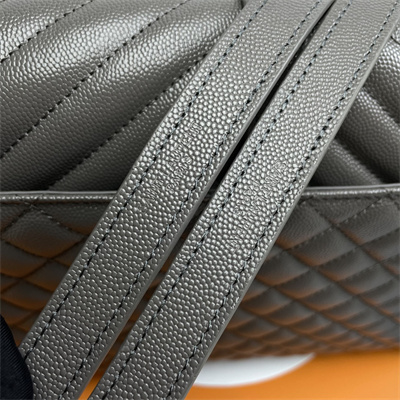 Y.S.L ENVELOPE LARGE IN QUILTED GRAIN DE POUDRE EMBOSSED LEATHER Gold Tone Metal Dk Grey Color