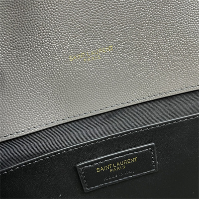 Y.S.L ENVELOPE LARGE IN QUILTED GRAIN DE POUDRE EMBOSSED LEATHER Gold Tone Metal Dk Grey Color