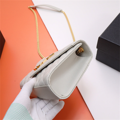 Y.S.L ENVELOPE SMALL IN QUILTED GRAIN DE POUDRE EMBOSSED LEATHER Gold Tone Metal White Color