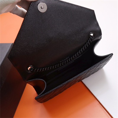 Y.S.L ENVELOPE SMALL IN QUILTED GRAIN DE POUDRE EMBOSSED LEATHER Black Tone Metal Black Color