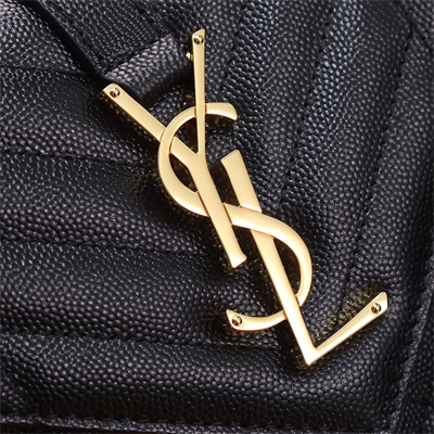 Y.S.L ENVELOPE SMALL IN QUILTED GRAIN DE POUDRE EMBOSSED LEATHER Gold Tone Metal Black Color