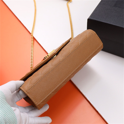 Y.S.L ENVELOPE SMALL IN QUILTED GRAIN DE POUDRE EMBOSSED LEATHER Gold Tone Metal Caramel Color
