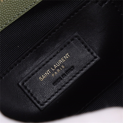 Y.S.L ENVELOPE SMALL IN QUILTED GRAIN DE POUDRE EMBOSSED LEATHER Gold Tone Metal Green Color