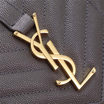 Y.S.L ENVELOPE SMALL IN QUILTED GRAIN DE POUDRE EMBOSSED LEATHER Gold Tone Metal Dk Grey Color