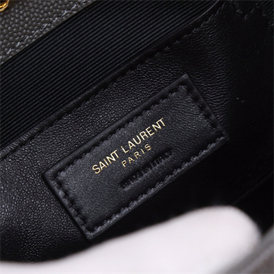 Y.S.L ENVELOPE SMALL IN QUILTED GRAIN DE POUDRE EMBOSSED LEATHER Gold Tone Metal Dk Grey Color