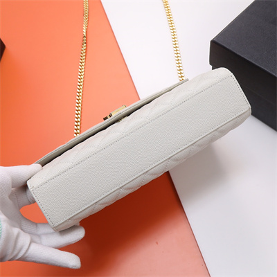 Y.S.L ENVELOPE MEDIUM IN QUILTED GRAIN DE POUDRE EMBOSSED LEATHER Gold Tone Metal White Color