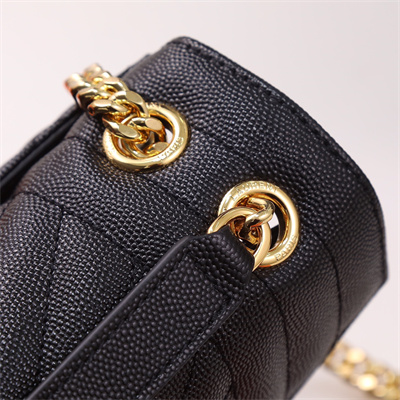 Y.S.L ENVELOPE MEDIUM IN QUILTED GRAIN DE POUDRE EMBOSSED LEATHER Gold Tone Metal Black Color