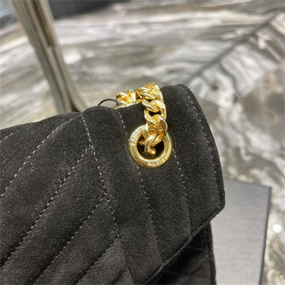 Y.S.L ENVELOPE MEDIUM IN QUILTED SUEDE Gold Tone Metal Black Color