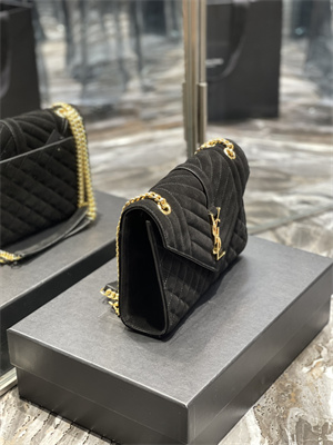 Y.S.L ENVELOPE MEDIUM IN QUILTED SUEDE Gold Tone Metal Black Color