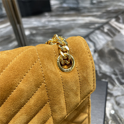 Y.S.L ENVELOPE MEDIUM IN QUILTED SUEDE Gold Tone Metal Grey Brown Color