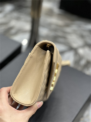 Y.S.L ENVELOPE SMALL IN QUILTED GRAIN DE POUDRE EMBOSSED LEATHER Gold Tone Metal Beige Color