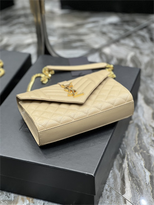 Y.S.L ENVELOPE SMALL IN QUILTED GRAIN DE POUDRE EMBOSSED LEATHER Gold Tone Metal Beige Color