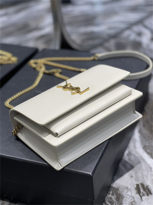 Y.S.L Sunset Chain Wallet In Smooth Leather Gold Tone Metal White Color