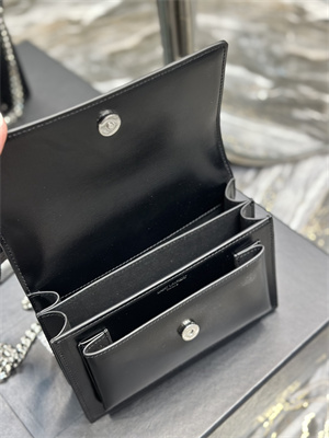 Y.S.L Sunset Small Bag In Smooth Leather Silver Tone Metal Black Color