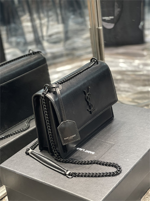 Y.S.L Sunset MEDIUM Bag In Smooth Leather Black Tone Metal Black Color