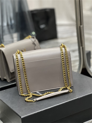 Y.S.L Sunset MEDIUM Bag In Smooth Leather Gold Tone Metal Grey Color