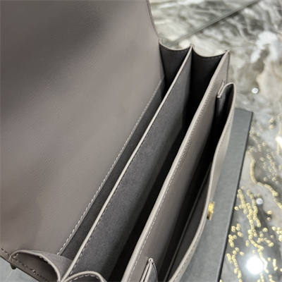 Y.S.L Sunset MEDIUM Bag In Smooth Leather Gold Tone Metal Grey Color