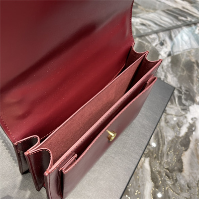 Y.S.L Sunset MEDIUM Bag In Smooth Leather Gold Tone Metal Burgundy Color