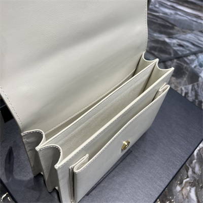 Y.S.L Sunset MEDIUM Bag In Suede and Smooth Leather Gold Tone Metal Cream Color