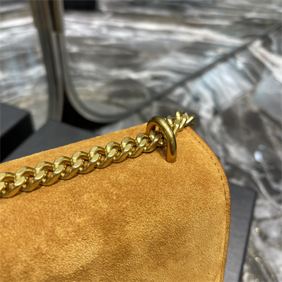 Y.S.L Sunset MEDIUM Bag In Suede and Smooth Leather Gold Tone Metal Brown Color