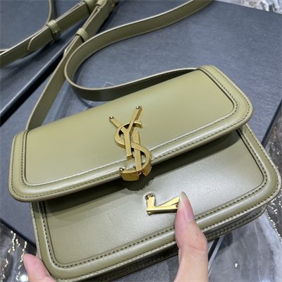 Y.S.L SOLFERINO SMALL SATCHEL IN BOX SAINT LAUREN Gold Tone Metal Olive Green Color