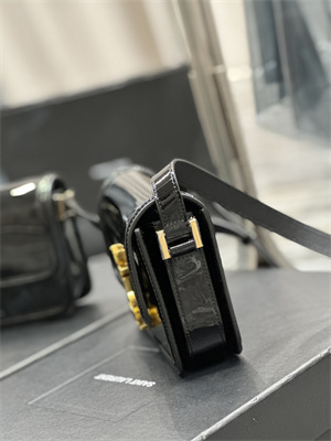 Y.S.L SOLFERINO SMALL SATCHEL IN Patent Leather Gold Tone Metal Black Color