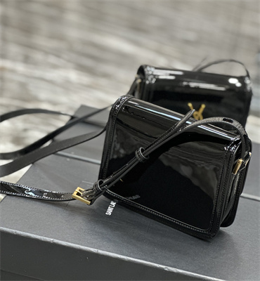 Y.S.L SOLFERINO SMALL SATCHEL IN Patent Leather Gold Tone Metal Black Color
