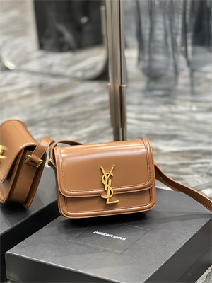 Y.S.L SOLFERINO SMALL SATCHEL IN BOX SAINT LAUREN Gold Tone Metal Brown Color