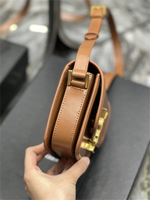 Y.S.L SOLFERINO SMALL SATCHEL IN BOX SAINT LAUREN Gold Tone Metal Brown Color