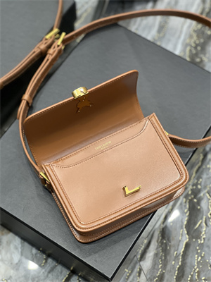 Y.S.L SOLFERINO SMALL SATCHEL IN BOX SAINT LAUREN Gold Tone Metal Brown Color