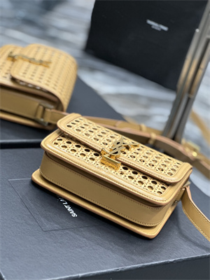 Y.S.L SOLFERINO SMALL SATCHEL IN Canework and Vegetable Tanned Leather Gold Tone Metal