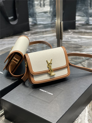 Y.S.L SOLFERINO SMALL SATCHEL IN Cotton Canvas and Leather Gold Tone Metal