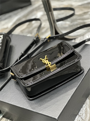 Y.S.L SOLFERINO MEDIUM SATCHEL IN PATENT Leather Gold Tone Metal Black Color