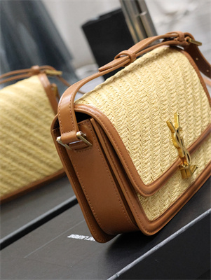 Y.S.L SOLFERINO MEDIUM SATCHEL IN Raffia and Vegetable Tanned Leather Gold Tone Metal