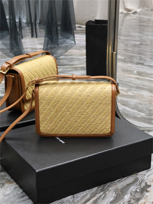 Y.S.L SOLFERINO MEDIUM SATCHEL IN Raffia and Vegetable Tanned Leather Gold Tone Metal