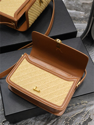 Y.S.L SOLFERINO MEDIUM SATCHEL IN Raffia and Vegetable Tanned Leather Gold Tone Metal