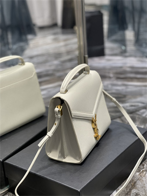 Y.S.L CASSANDRA MEDIUM TOP HANDLE BAG IN DE POUDRE EMBOSSED LEATHER Gold Tone Metal White Color