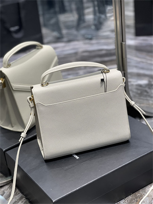 Y.S.L CASSANDRA MEDIUM TOP HANDLE BAG IN DE POUDRE EMBOSSED LEATHER Gold Tone Metal White Color