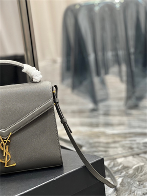 Y.S.L CASSANDRA MEDIUM TOP HANDLE BAG IN DE POUDRE EMBOSSED LEATHER Gold Tone Metal Grey Color