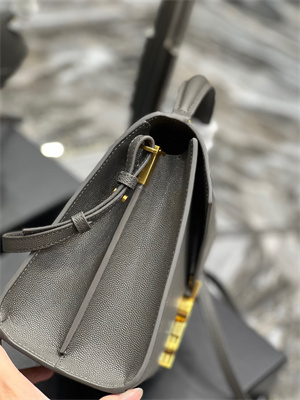 Y.S.L CASSANDRA MEDIUM TOP HANDLE BAG IN DE POUDRE EMBOSSED LEATHER Gold Tone Metal Grey Color