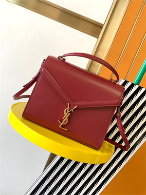 Y.S.L CASSANDRA MEDIUM TOP HANDLE BAG IN BOX SAINT LAUREN Gold Tone Metal Burgundy Color