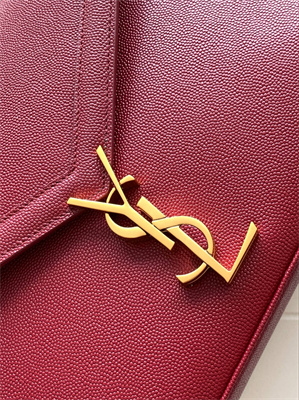 Y.S.L CASSANDRA MEDIUM TOP HANDLE BAG IN DE POUDRE EMBOSSED LEATHER Gold Tone Metal Burgundy Color