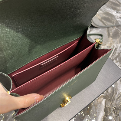 Y.S.L CASSANDRA MEDIUM TOP HANDLE BAG IN DE POUDRE EMBOSSED LEATHER Gold Tone Metal Green Color