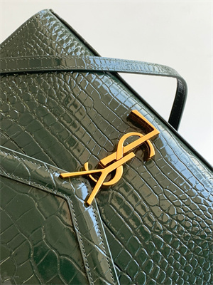 Y.S.L CASSANDRA MEDIUM TOP HANDLE BAG IN CROCODILE EMBOSSED LEATHER Gold Tone Metal Green Color