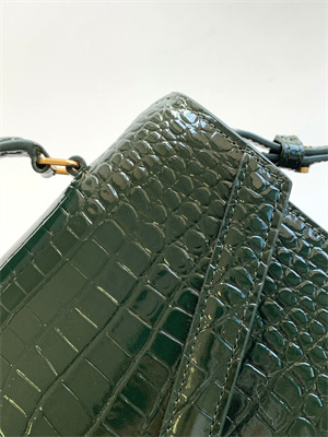Y.S.L CASSANDRA MEDIUM TOP HANDLE BAG IN CROCODILE EMBOSSED LEATHER Gold Tone Metal Green Color