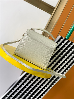 Y.S.L CASSANDRA MINI TOP HANDLE BAG IN CROCODILE EMBOSSED LEATHER Gold Tone Metal White Color