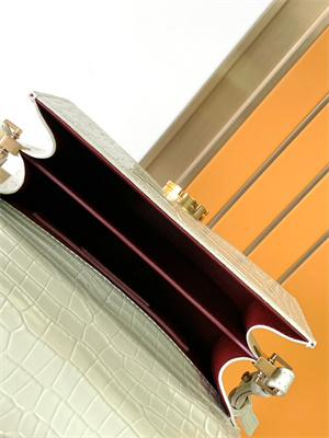 Y.S.L CASSANDRA MINI TOP HANDLE BAG IN CROCODILE EMBOSSED LEATHER Gold Tone Metal White Color